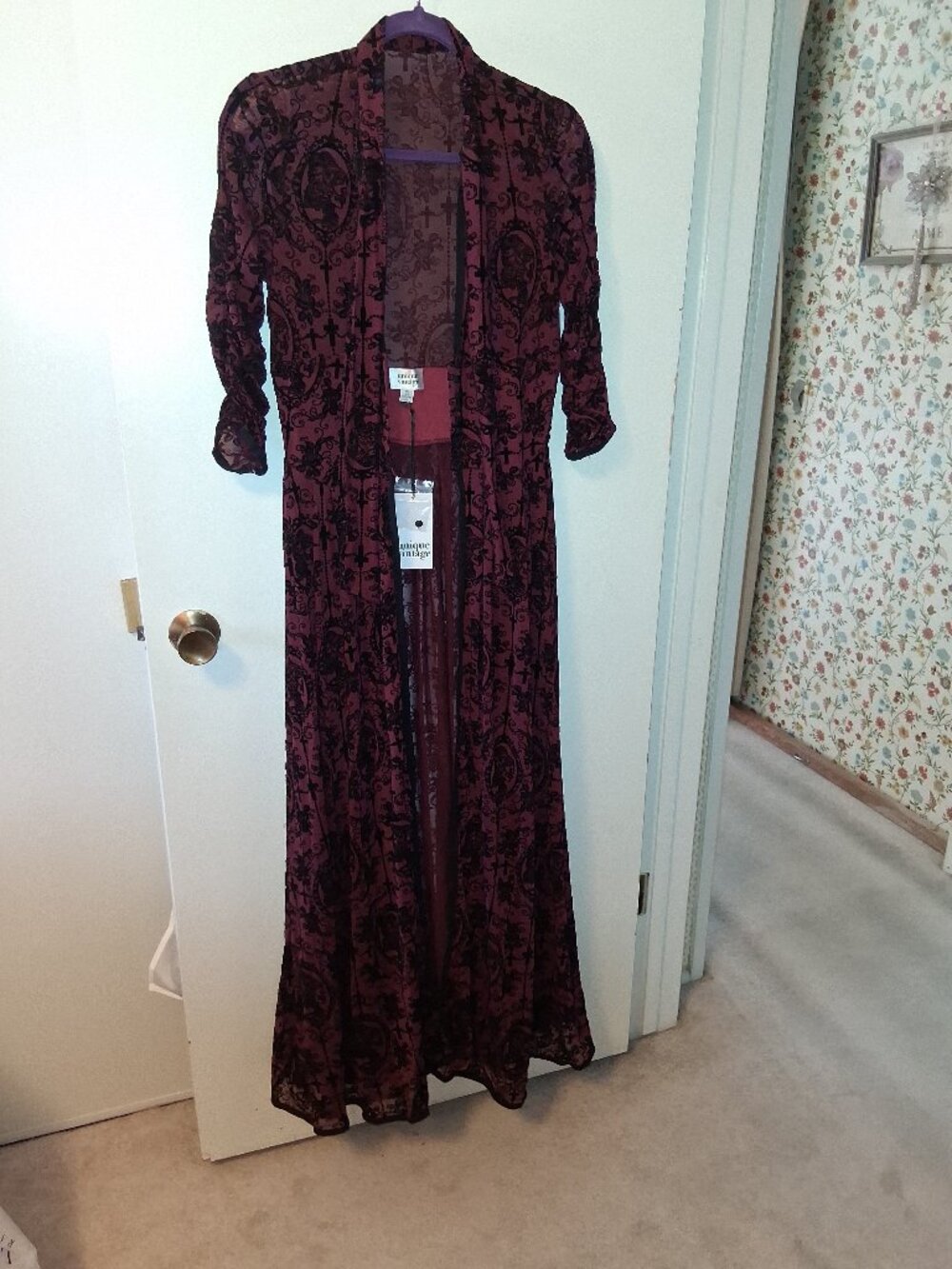 Gothic Cross/Skull Burnout Design Mesh Duster, M, NWT